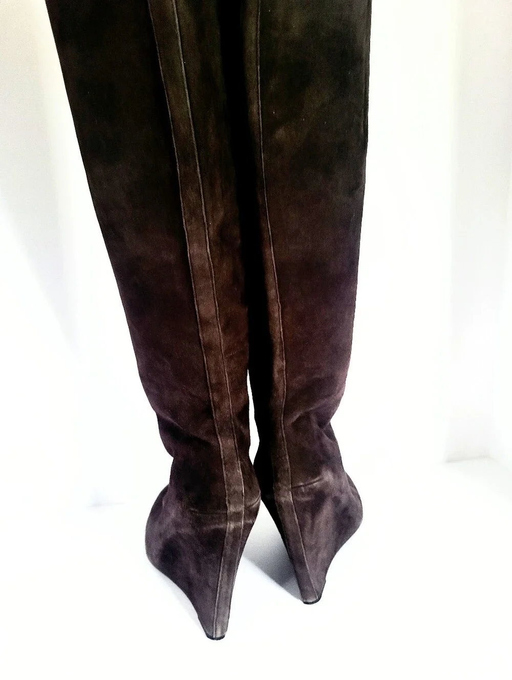 Nine West Soft Dark Esspresso Genuine Leather Suede Knee High Wedge Heel Boots 8